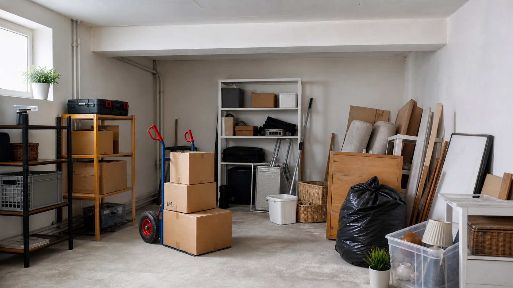 Entrümpelung von Keller und Garage mit sortierten Gegenständen